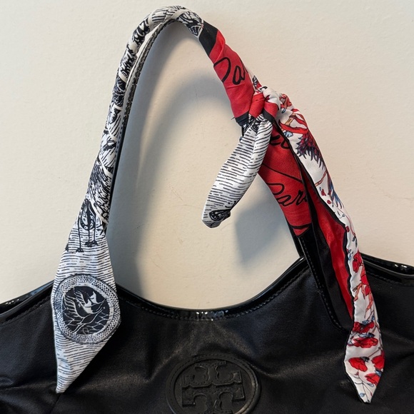 Tory Burch Black Tote with Red and White unbranded Scarf - Picture 5 of 9